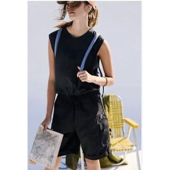 FP‎ Movement X Free People Lead The Way Romper Pockets Black XS Utility Run Hike - Picture 1 of 7